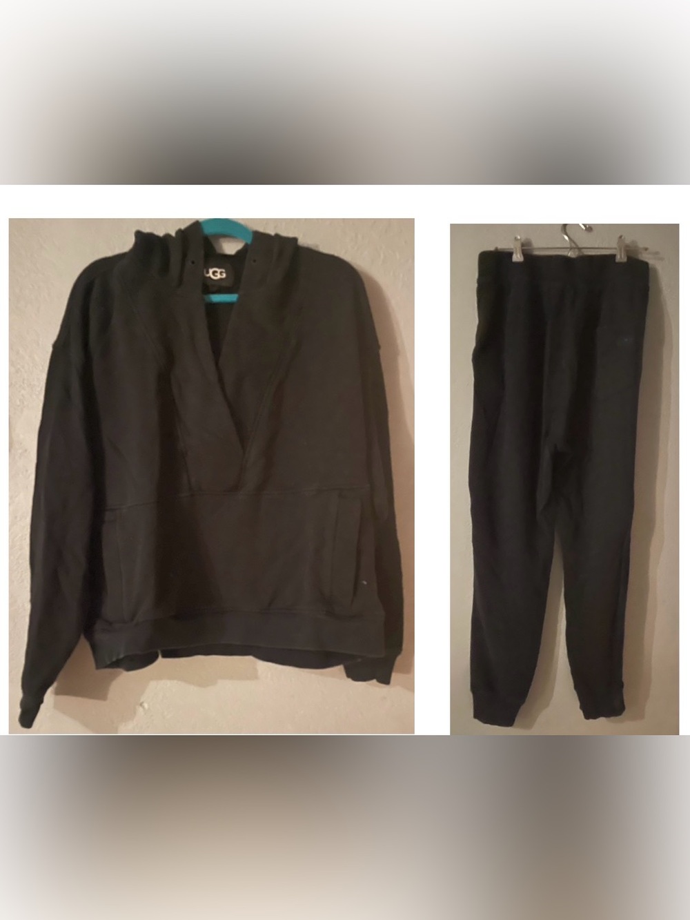 UGG Black vneck hoodie (XL) and Jogger Pants (L) SET